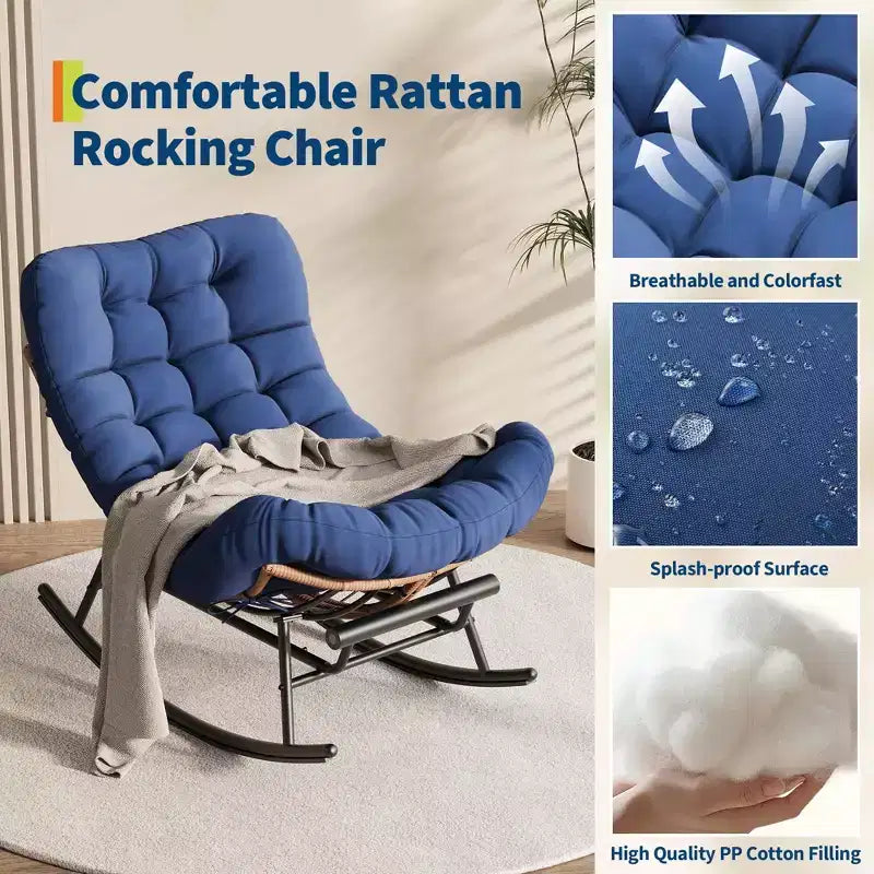 Fauteuil à bascule Papasan avec repose-pieds - Fauteuil de salon surdimensionné avec coussin amovible pour jardin, terrasse, salon, capacité de 160 kg