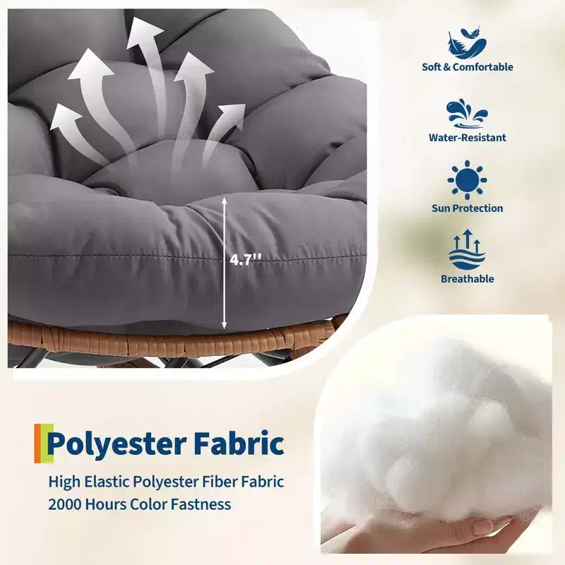 Fauteuil à bascule Papasan avec repose-pieds - Fauteuil de salon surdimensionné avec coussin amovible pour jardin, terrasse, salon, capacité de 160 kg