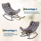 Fauteuil à bascule Papasan avec repose-pieds - Fauteuil de salon surdimensionné avec coussin amovible pour jardin, terrasse, salon, capacité de 160 kg