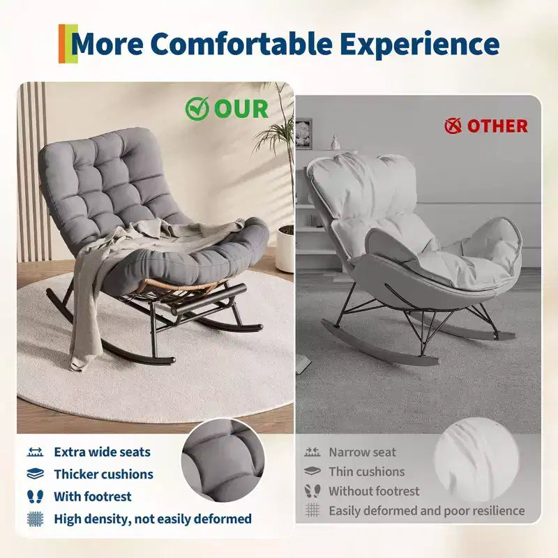 Fauteuil à bascule Papasan avec repose-pieds - Fauteuil de salon surdimensionné avec coussin amovible pour jardin, terrasse, salon, capacité de 160 kg