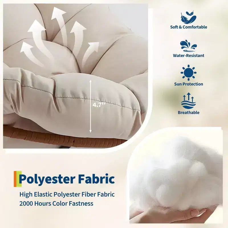 Fauteuil à bascule Papasan avec repose-pieds - Fauteuil de salon surdimensionné avec coussin amovible pour jardin, terrasse, salon, capacité de 160 kg