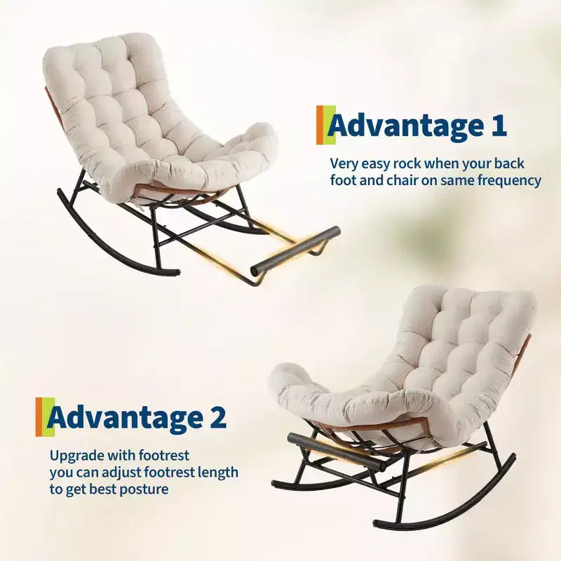 Fauteuil à bascule Papasan avec repose-pieds - Fauteuil de salon surdimensionné avec coussin amovible pour jardin, terrasse, salon, capacité de 160 kg