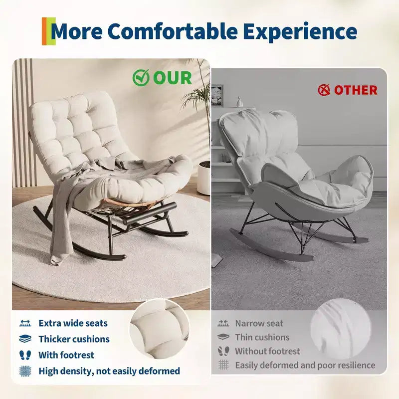 Fauteuil à bascule Papasan avec repose-pieds - Fauteuil de salon surdimensionné avec coussin amovible pour jardin, terrasse, salon, capacité de 160 kg