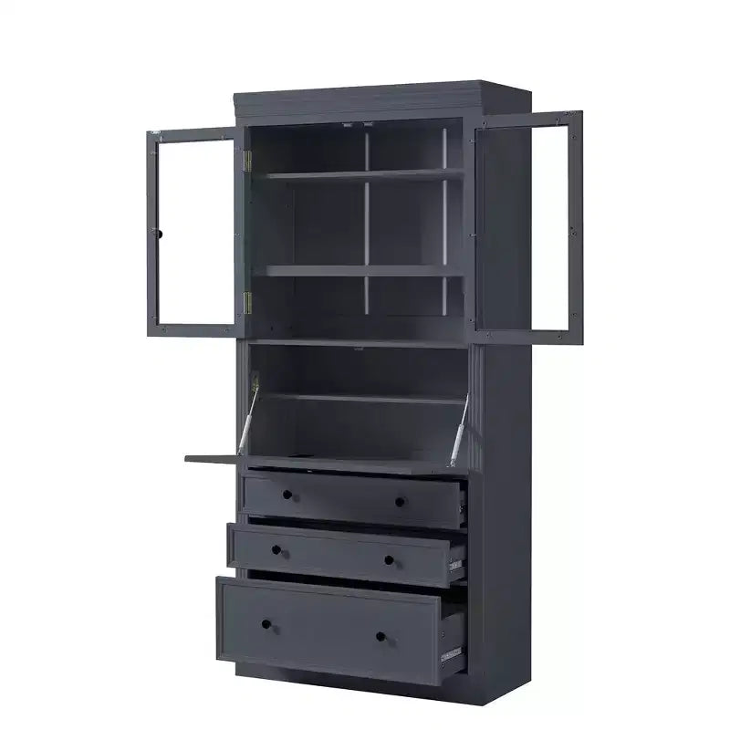 Whisen 78, Meuble de rangement de cuisine autoportant, Armoire haute avec étagères réglables, 3 tiroirs