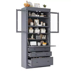 Whisen 78, Meuble de rangement de cuisine autoportant, Armoire haute avec étagères réglables, 3 tiroirs