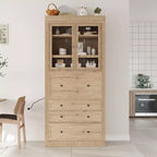 Whisen 78, Meuble de rangement de cuisine autoportant, Armoire haute avec étagères réglables, 3 tiroirs