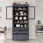 Whisen 78, Meuble de rangement de cuisine autoportant, Armoire haute avec étagères réglables, 3 tiroirs