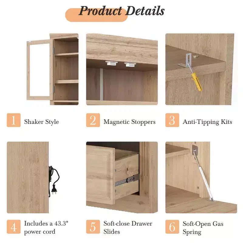 Whisen 78, Meuble de rangement de cuisine autoportant, Armoire haute avec étagères réglables, 3 tiroirs