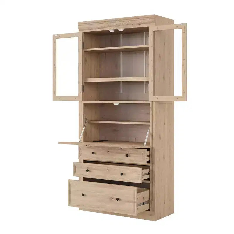 Whisen 78, Meuble de rangement de cuisine autoportant, Armoire haute avec étagères réglables, 3 tiroirs