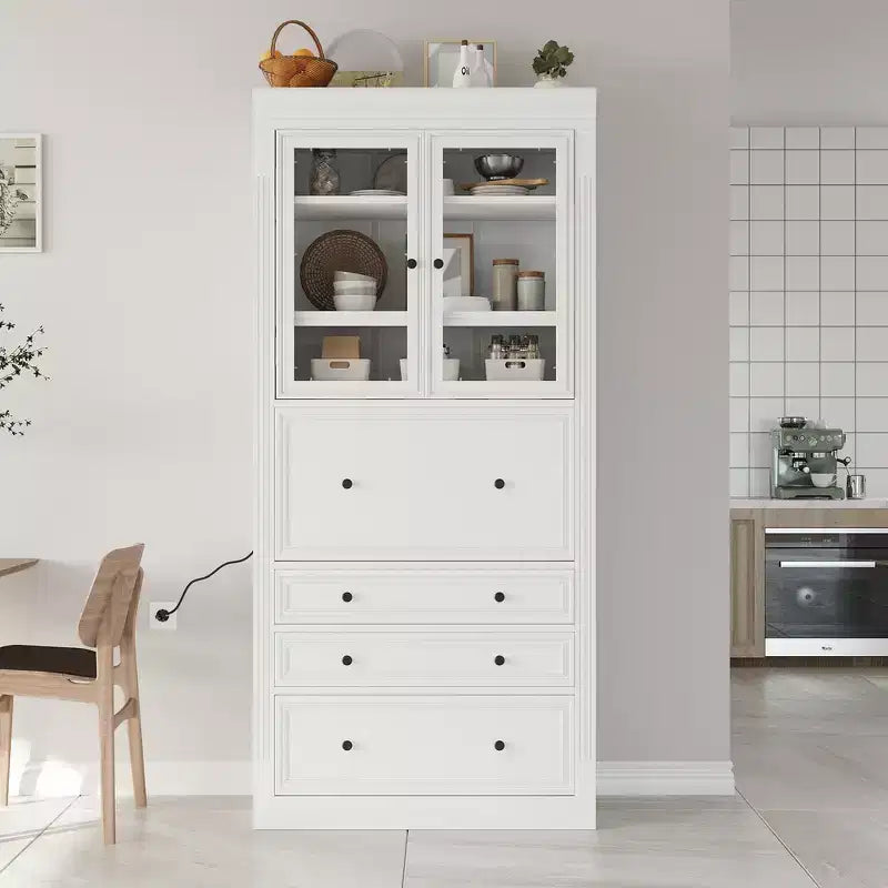 Whisen 78, Meuble de rangement de cuisine autoportant, Armoire haute avec étagères réglables, 3 tiroirs
