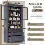 Whisen 78, Meuble de rangement de cuisine autoportant, Armoire haute avec étagères réglables, 3 tiroirs