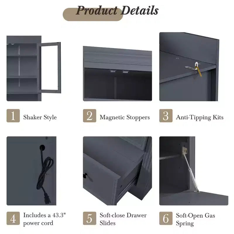 Whisen 78, Meuble de rangement de cuisine autoportant, Armoire haute avec étagères réglables, 3 tiroirs