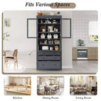 Whisen 78, Meuble de rangement de cuisine autoportant, Armoire haute avec étagères réglables, 3 tiroirs