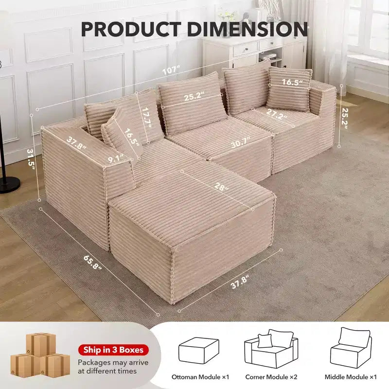 Canapé modulable 141 éléments avec ottoman – Emballage compressé sans assemblage, mousse à mémoire de forme ultra douce, canapé convertible pour salon