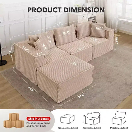 Canapé modulable 141 éléments avec ottoman – Emballage compressé sans assemblage, mousse à mémoire de forme ultra douce, canapé convertible pour salon