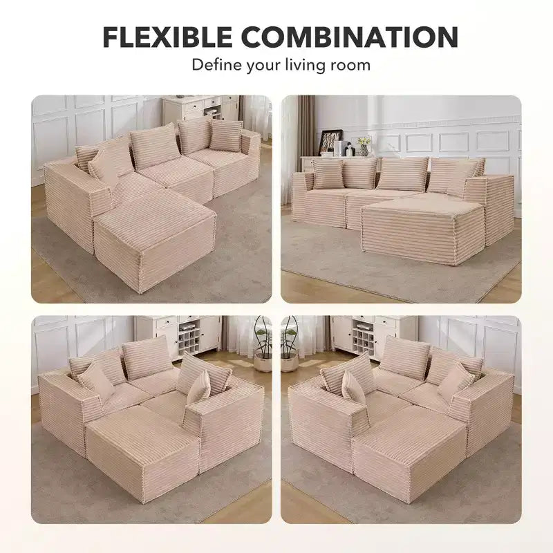 Canapé modulable 141 éléments avec ottoman – Emballage compressé sans assemblage, mousse à mémoire de forme ultra douce, canapé convertible pour salon