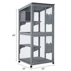 Enclos pour chat, Catio en bois 4 niveaux de 175 cm - Toit étanche 94x86x175cm Plateau amovible Roulettes verrouillables Accès multiples Intérieur/Extérieur