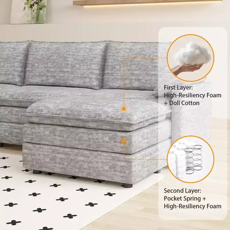 Canapé modulaire sectionnel nuage 108, canapé nuage confortable avec ottoman mobile, canapé modulaire d'angle moderne en chenille avec ottoman, canapé sectionnel pour appartement