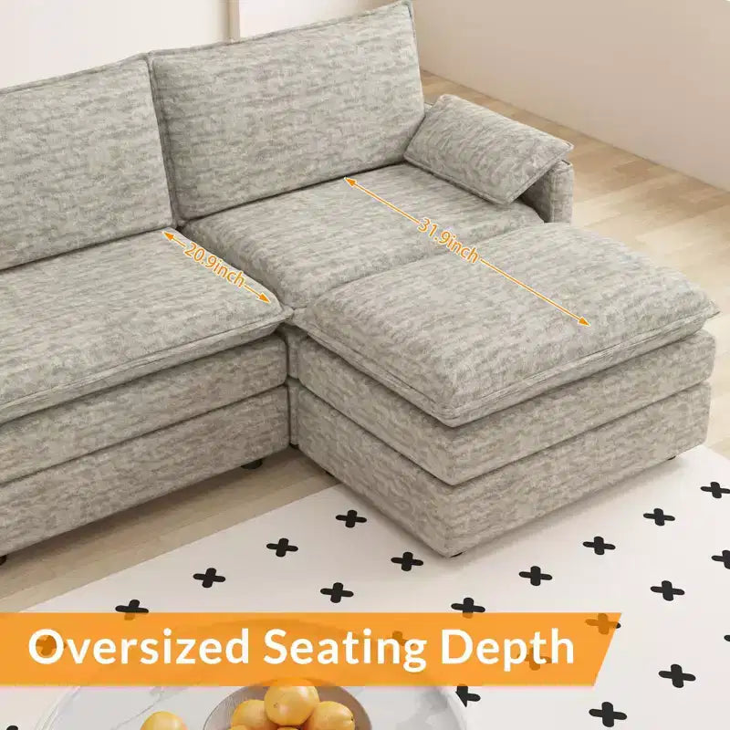 Canapé modulaire sectionnel nuage 108, canapé nuage confortable avec ottoman mobile, canapé modulaire d'angle moderne en chenille avec ottoman, canapé sectionnel pour appartement