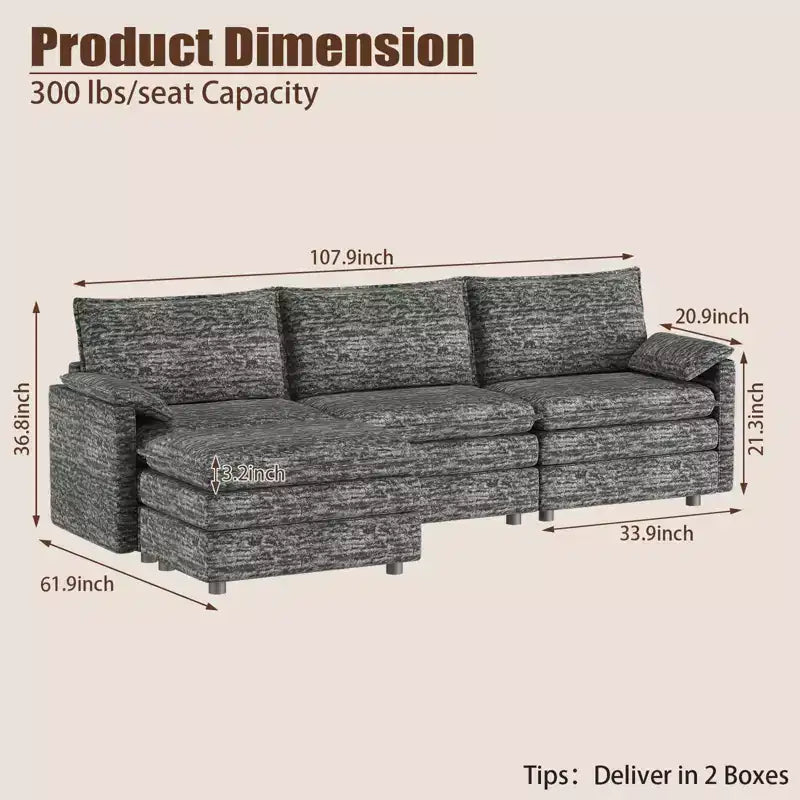 Canapé modulaire sectionnel nuage 108, canapé nuage confortable avec ottoman mobile, canapé modulaire d'angle moderne en chenille avec ottoman, canapé sectionnel pour appartement