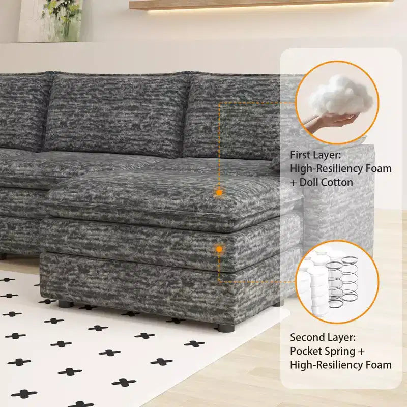 Canapé modulaire sectionnel nuage 108, canapé nuage confortable avec ottoman mobile, canapé modulaire d'angle moderne en chenille avec ottoman, canapé sectionnel pour appartement