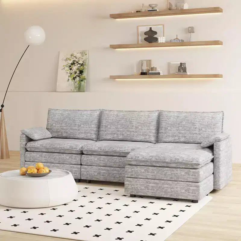 Canapé modulaire sectionnel nuage 108, canapé nuage confortable avec ottoman mobile, canapé modulaire d'angle moderne en chenille avec ottoman, canapé sectionnel pour appartement