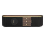 Meuble TV moderne avec tiroirs pour téléviseur de 80 pouces, meuble de rangement TV avec étagère, console multimédia avec placards et poignées en métal