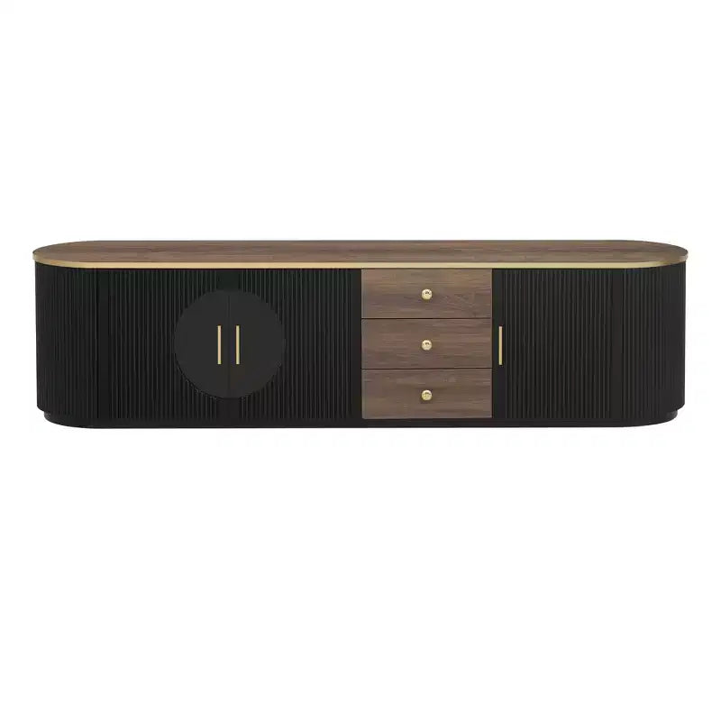 Meuble TV moderne avec tiroirs pour téléviseur de 80 pouces, meuble de rangement TV avec étagère, console multimédia avec placards et poignées en métal