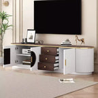 Meuble TV moderne avec tiroirs pour téléviseur de 80 pouces, meuble de rangement TV avec étagère, console multimédia avec placards et poignées en métal