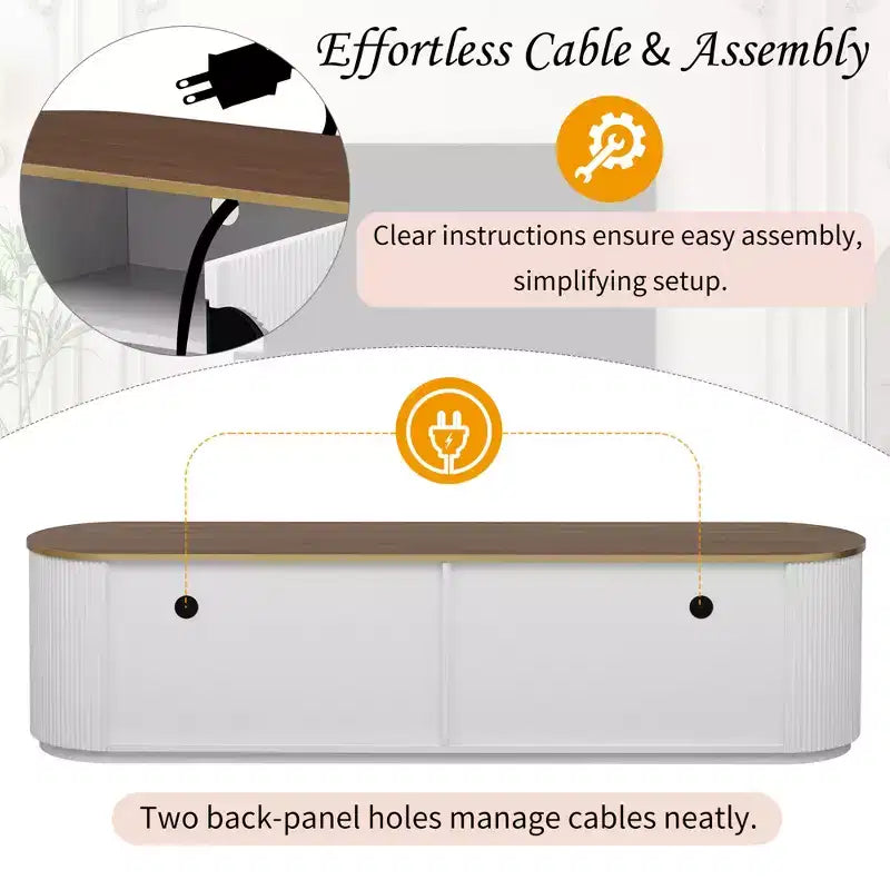 Meuble TV moderne avec tiroirs pour téléviseur de 80 pouces, meuble de rangement TV avec étagère, console multimédia avec placards et poignées en métal
