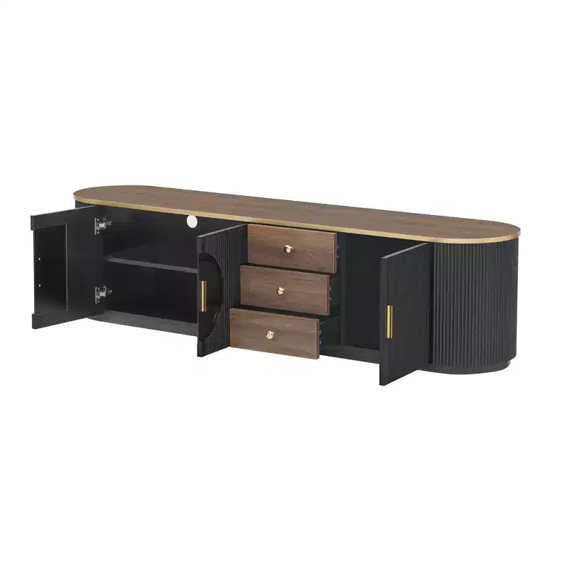 Meuble TV moderne avec tiroirs pour téléviseur de 80 pouces, meuble de rangement TV avec étagère, console multimédia avec placards et poignées en métal