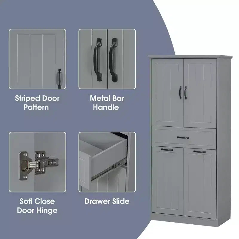 Meuble de rangement haut de salle de bain de 165 cm, avec double panier à linge basculant caché, meuble de rangement autonome pour salle de bain, cuisine, salon