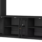 Meuble TV Mural Moderne 4 Pièces, Meuble Console Multimédia avec Bibliothèques et Étagères, Grand Meuble TV avec Porte en Verre Trempé pour TV 80"