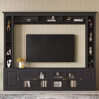 Meuble TV Mural Moderne 4 Pièces, Meuble Console Multimédia avec Bibliothèques et Étagères, Grand Meuble TV avec Porte en Verre Trempé pour TV 80"