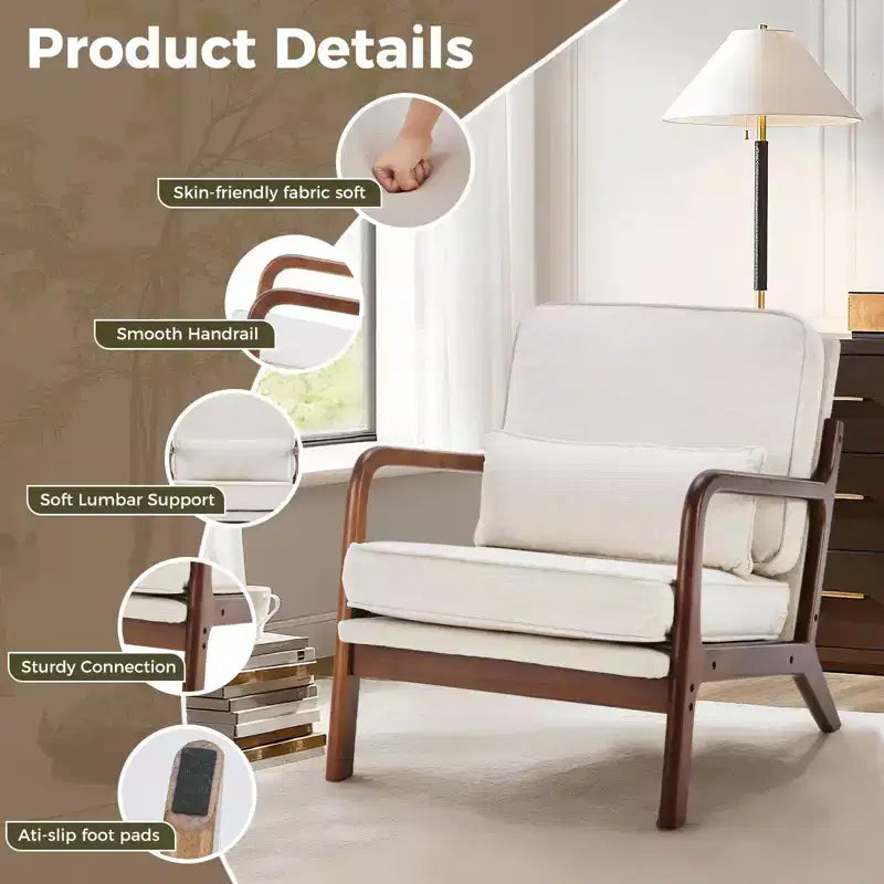 TUYOHW Fauteuils d'appoint en polyester, fauteuils de lecture rembourrés avec accoudoirs et coussin lombaire pour salon, chambre à coucher