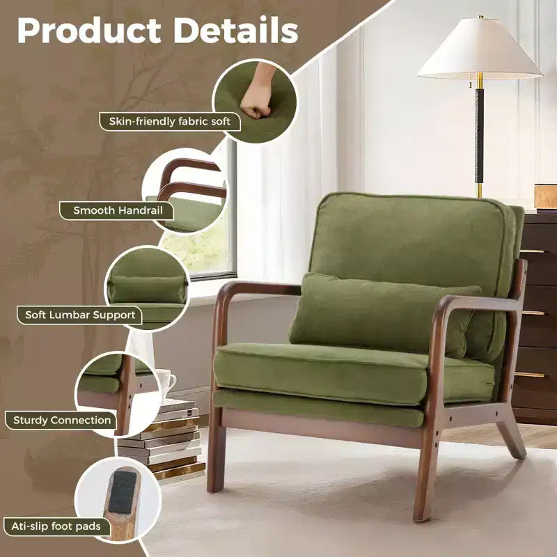 TUYOHW Fauteuils d'appoint en polyester, fauteuils de lecture rembourrés avec accoudoirs et coussin lombaire pour salon, chambre à coucher