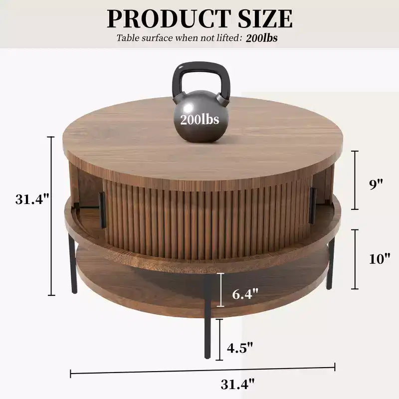 Table basse relevable ronde GDFStudio Lewis Rustic 31,5 avec rangement dissimulé