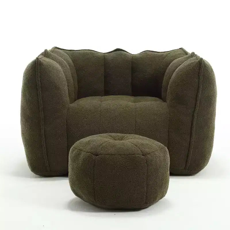Fauteuil poire avec pouf, canapé moderne en chenille, pouf doux avec repose-pieds pour salon, chambre à coucher, appartement, dortoir.