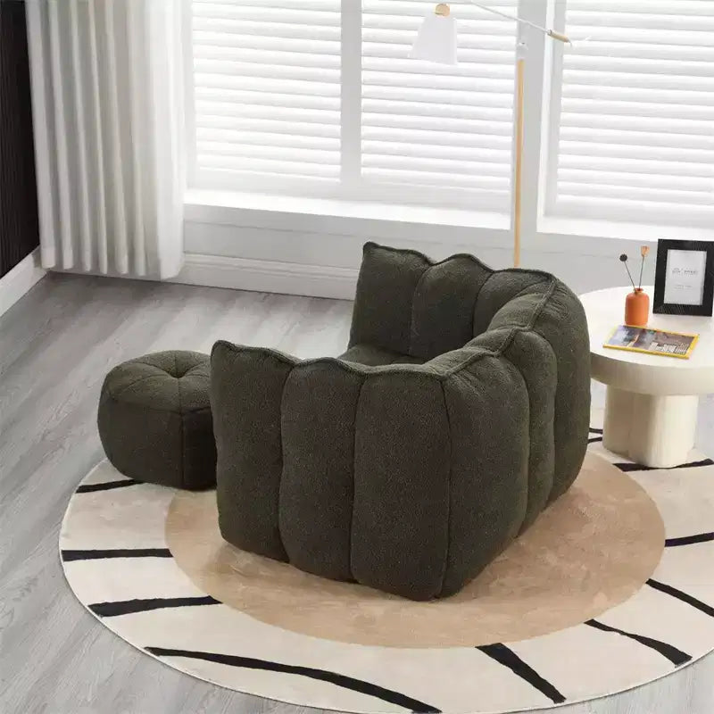 Fauteuil poire avec pouf, canapé moderne en chenille, pouf doux avec repose-pieds pour salon, chambre à coucher, appartement, dortoir.