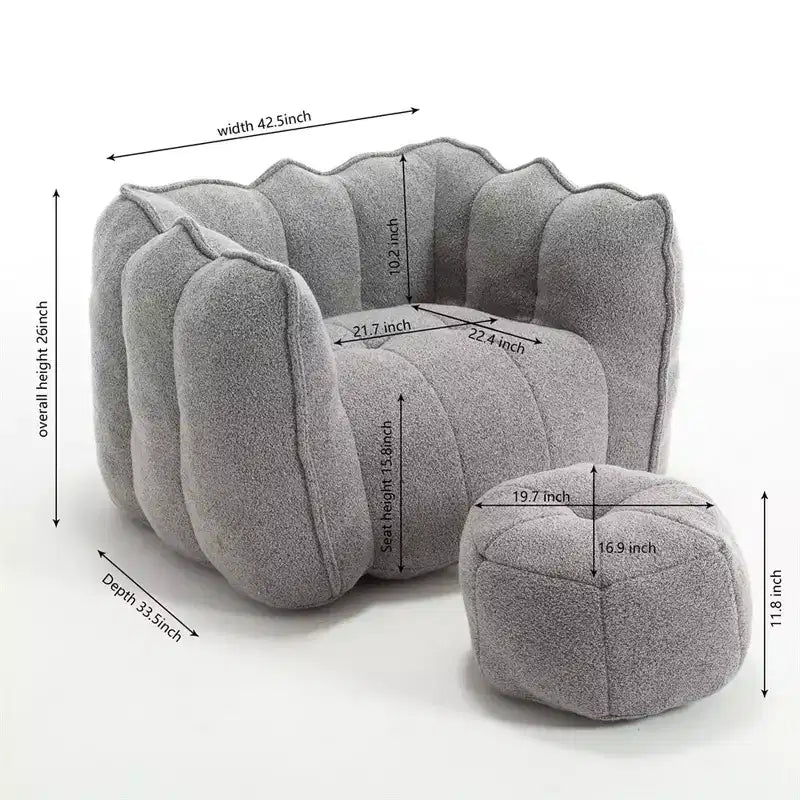 Fauteuil poire avec pouf, canapé moderne en chenille, pouf doux avec repose-pieds pour salon, chambre à coucher, appartement, dortoir.