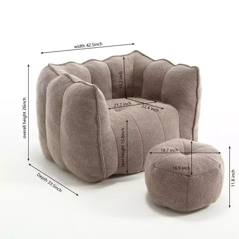 Fauteuil poire avec pouf, canapé moderne en chenille, pouf doux avec repose-pieds pour salon, chambre à coucher, appartement, dortoir.