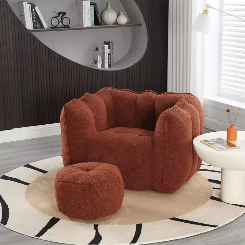 Fauteuil poire avec pouf, canapé moderne en chenille, pouf doux avec repose-pieds pour salon, chambre à coucher, appartement, dortoir.