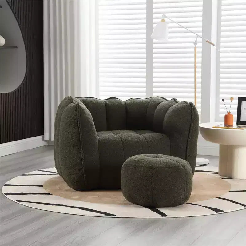 Fauteuil poire avec pouf, canapé moderne en chenille, pouf doux avec repose-pieds pour salon, chambre à coucher, appartement, dortoir.