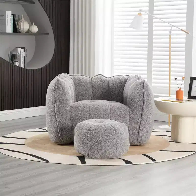 Fauteuil poire avec pouf, canapé moderne en chenille, pouf doux avec repose-pieds pour salon, chambre à coucher, appartement, dortoir.