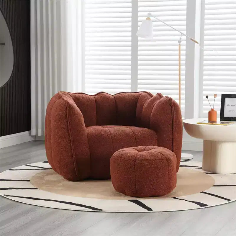 Fauteuil poire avec pouf, canapé moderne en chenille, pouf doux avec repose-pieds pour salon, chambre à coucher, appartement, dortoir.