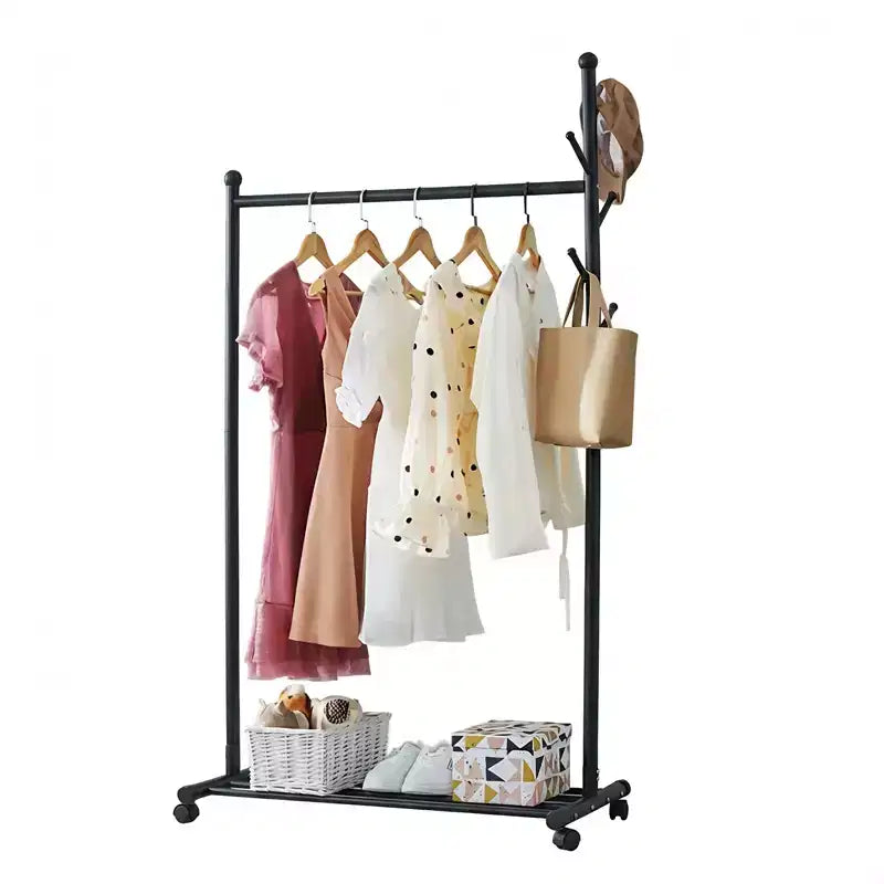 Porte-manteau métallique à roulettes, Portant à vêtements mobile à roulettes, Porte-manteau autoportant pour coin de chambre, couloir, entrée, salon