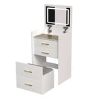 Coiffeuse Okak 3-EN-1 avec miroir rabattable, Coiffeuse compacte avec 3 tiroirs et tabouret rembourré, Table de maquillage pour chambre à coucher, salon, blanc