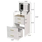 Coiffeuse Okak 3-EN-1 avec miroir rabattable, Coiffeuse compacte avec 3 tiroirs et tabouret rembourré, Table de maquillage pour chambre à coucher, salon, blanc