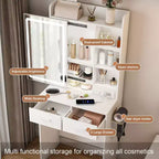 Coiffeuse compacte Okak avec miroir réglable, coiffeuse avec prise de courant intégrée et tabouret rembourré, coiffeuse pour filles pour chambre à coucher, blanc