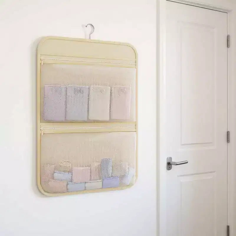 Organisateur suspendu Alilang pour femmes avec deux compartiments zippés, conception de rangement peu encombrante pour placards et salles de bain - Beige clair